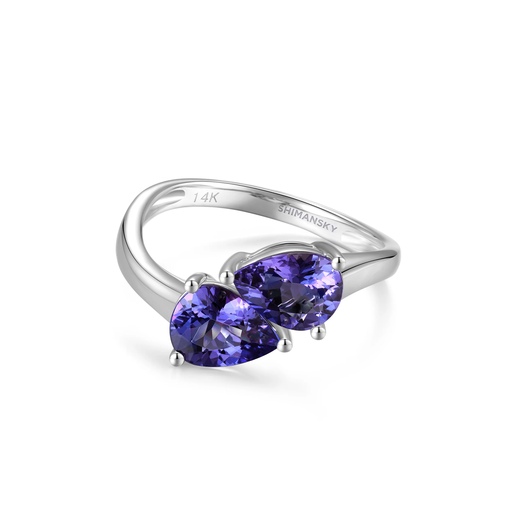 Shimansky 2.1ct Toi et Moi Tanzanite Ring in 14K White Gold - Front View #Metal_White Gold