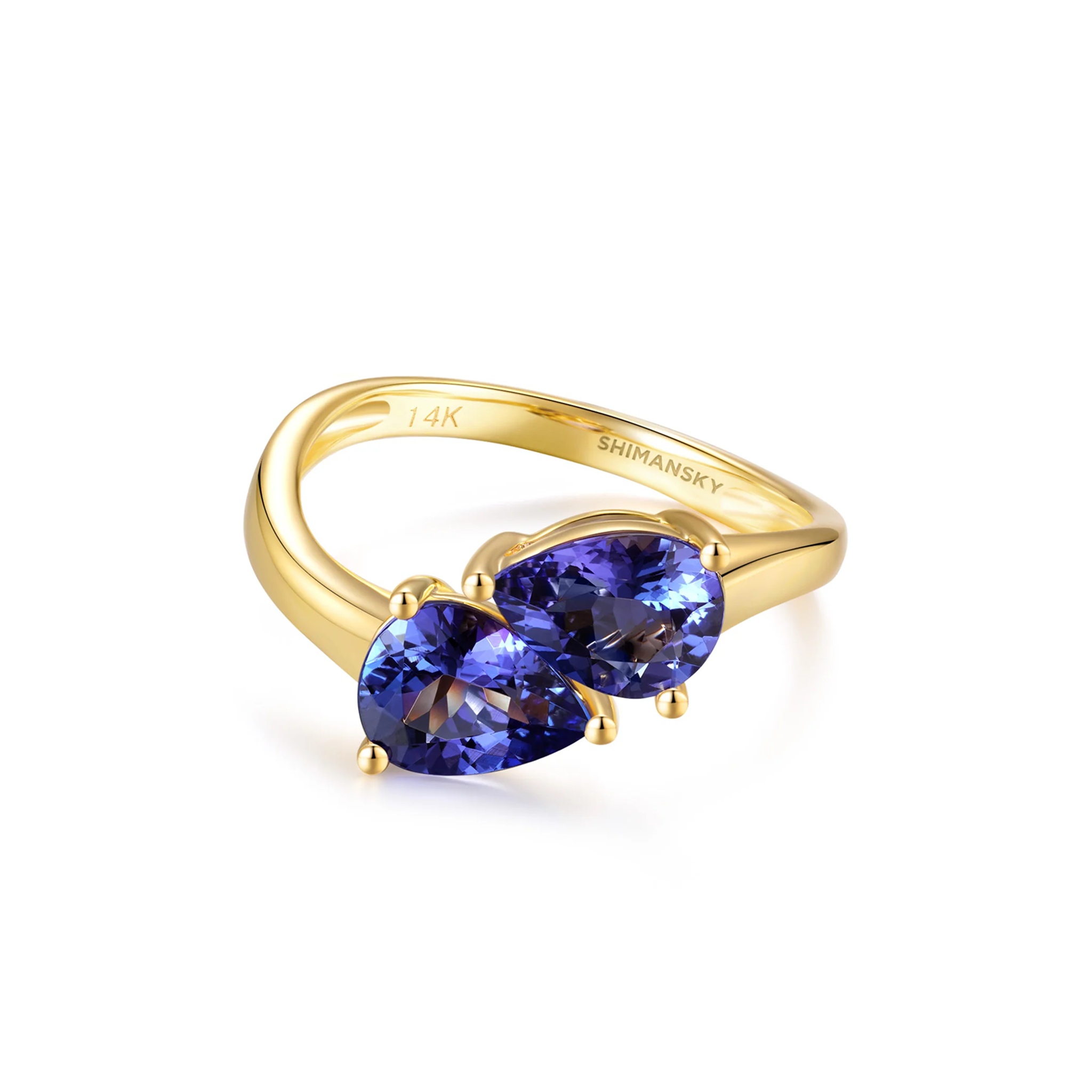 Shimansky 2 TCW Toi et Moi Tanzanite Ring 14K Yellow Gold Front View  #Metal_Yellow Gold