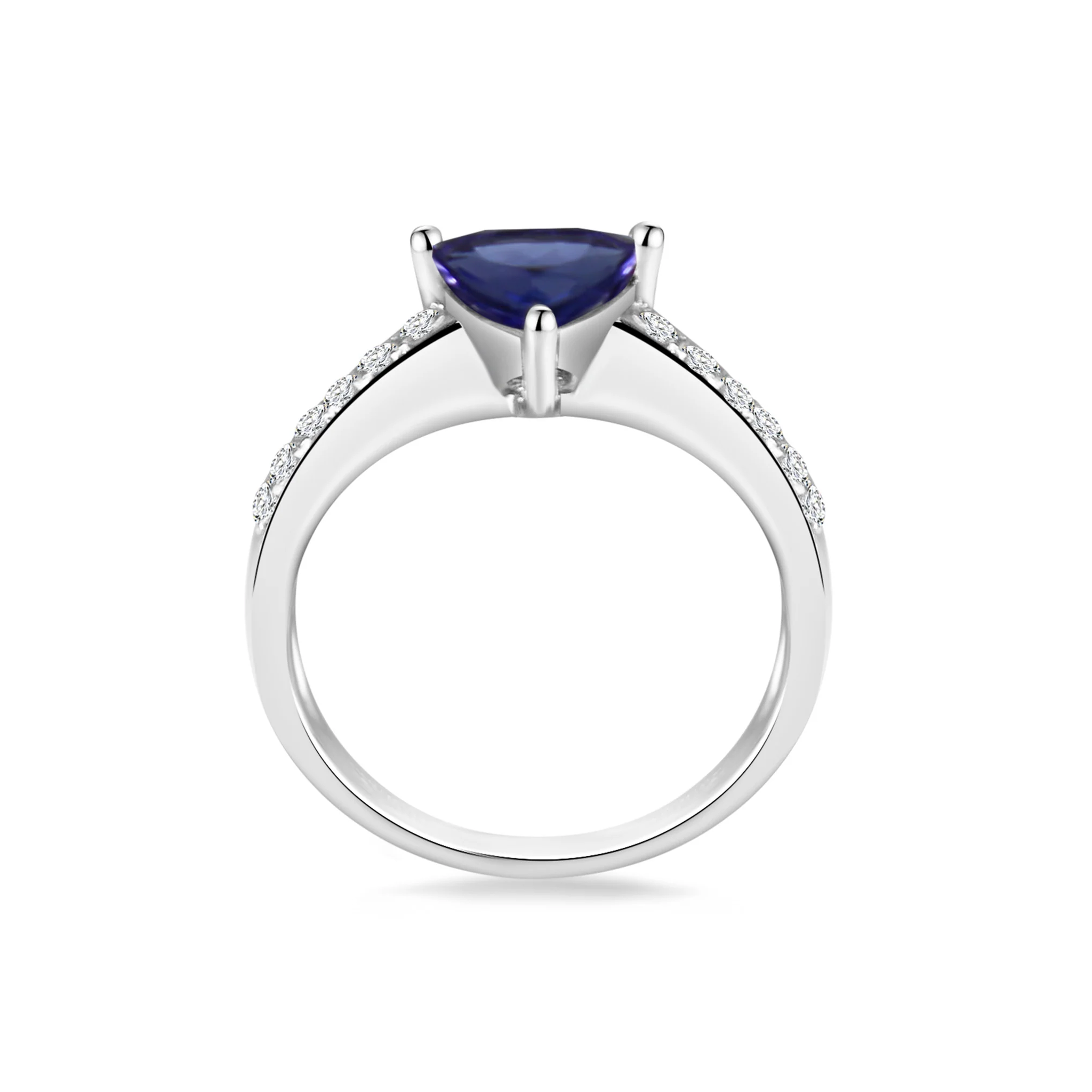 Shimansky 1.5ct Tanzanite Trilliant Microset Ring in 14K White Gold Side View