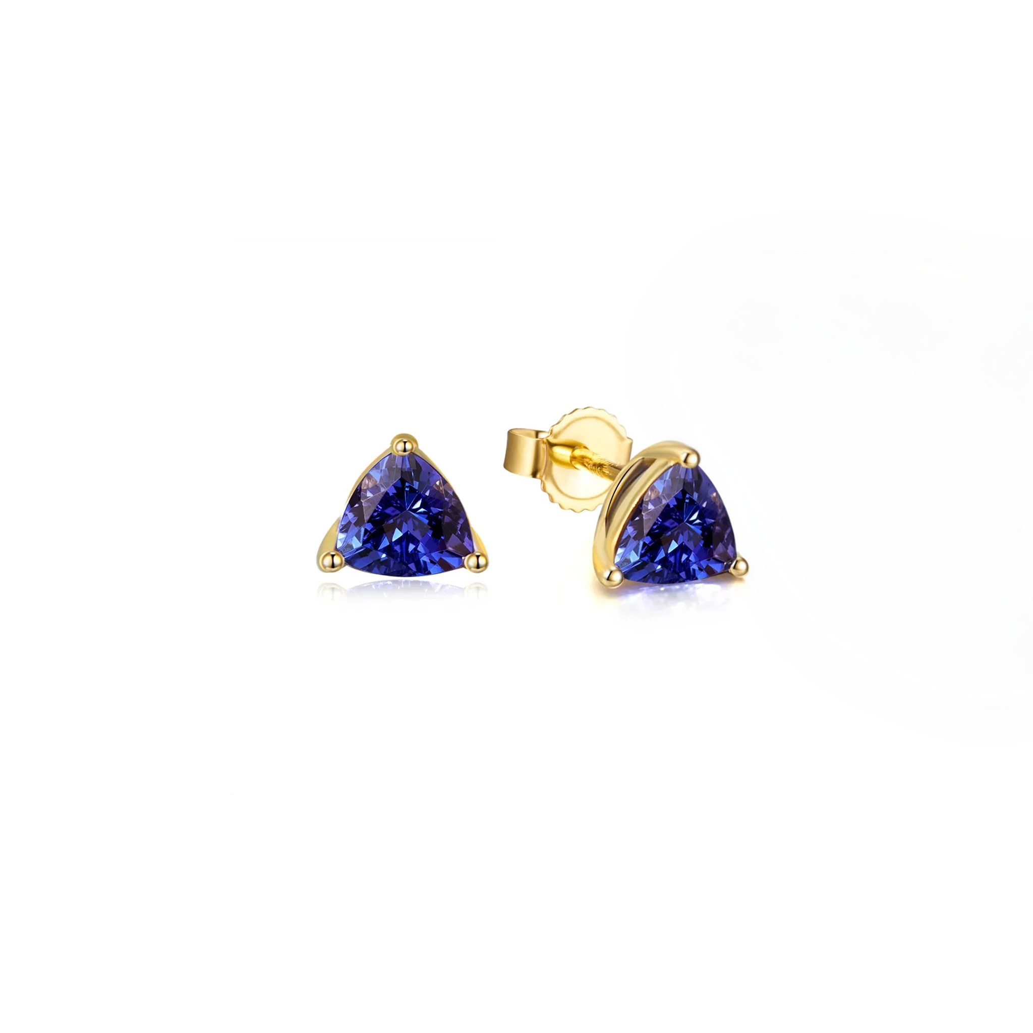 Shimansky 1.3 TCW Trilliant Tanzanite Solitaire Stud Earrings in 14K Yellow Gold 3D View