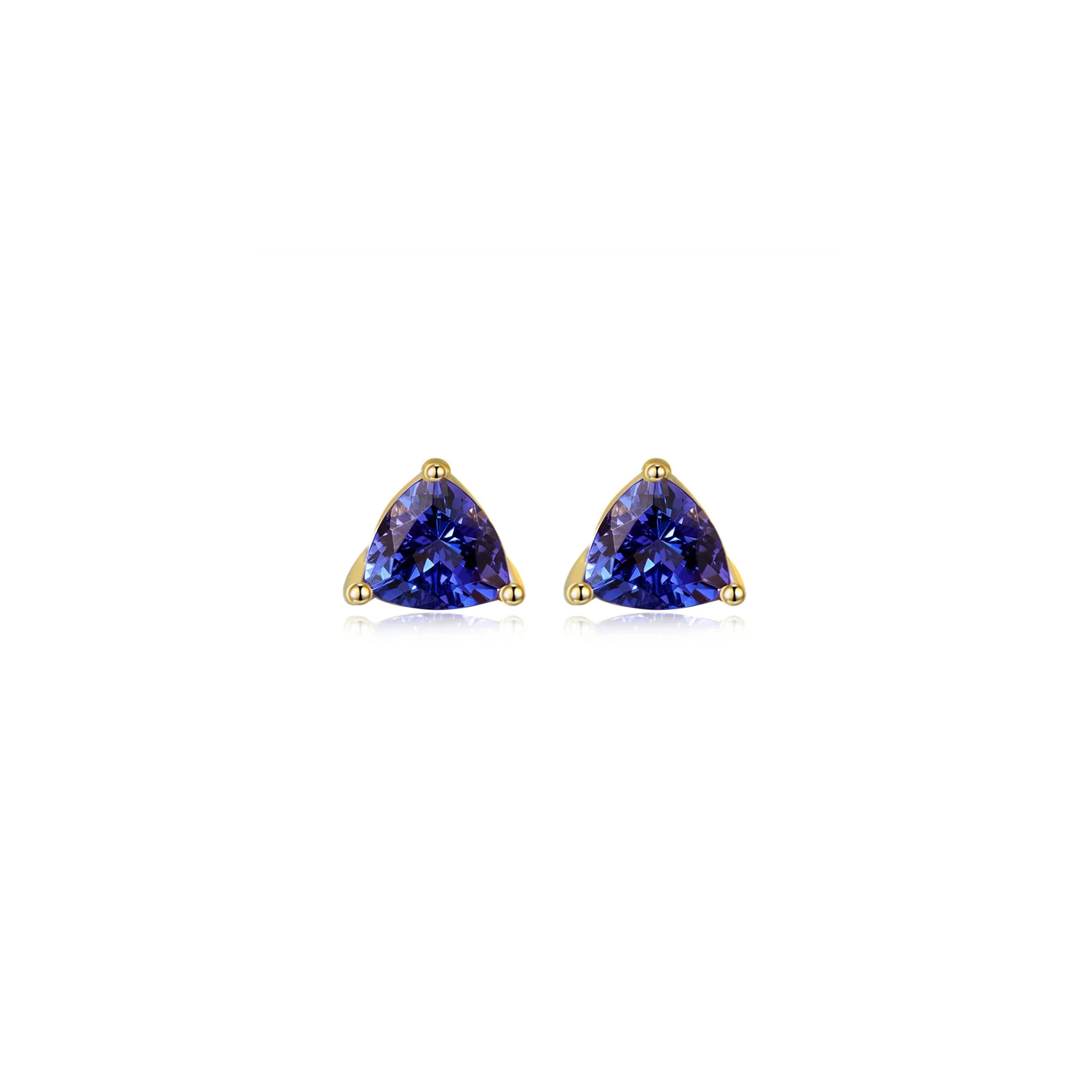 Shimansky 1.3 TCW Trilliant Tanzanite Solitaire Stud Earrings in 14K Yellow Gold Front View