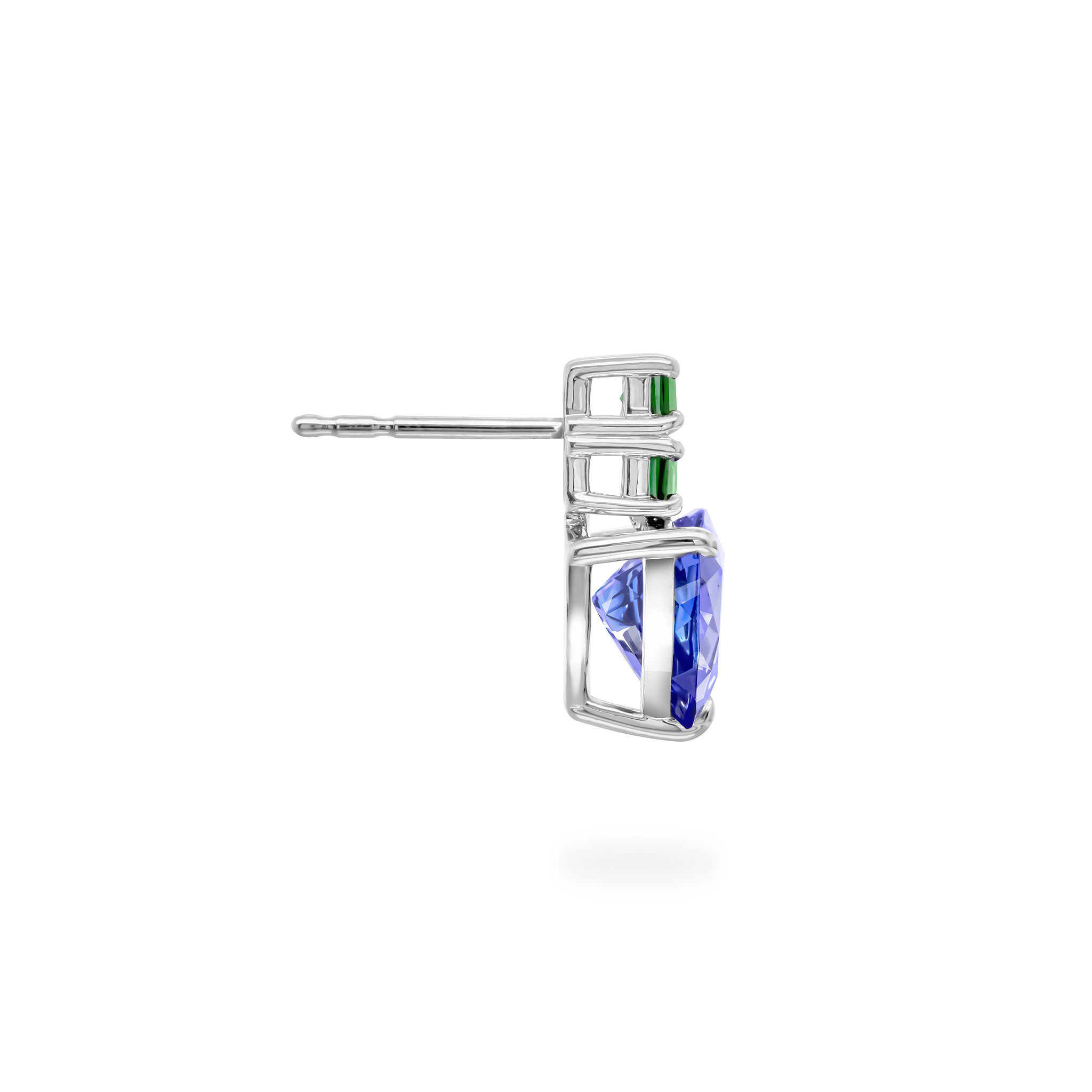 Trilliant Tanzanite & Emerald-Cut Tsavorite Dress Earrings in 14K White Gold - Shimansky Jewelry - Side View