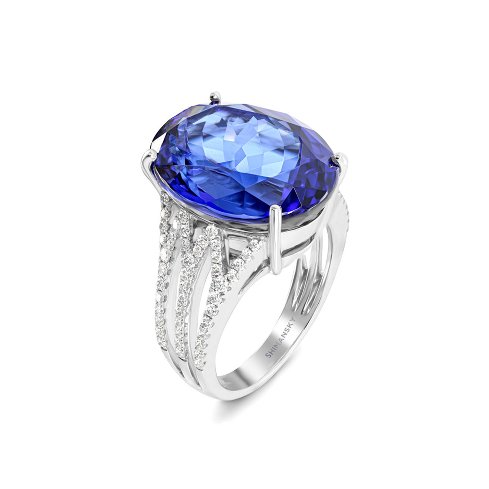 Shimansky 17.5ct Oval Tanzanite & Diamond Dress Ring in 18K White Gold 3D View