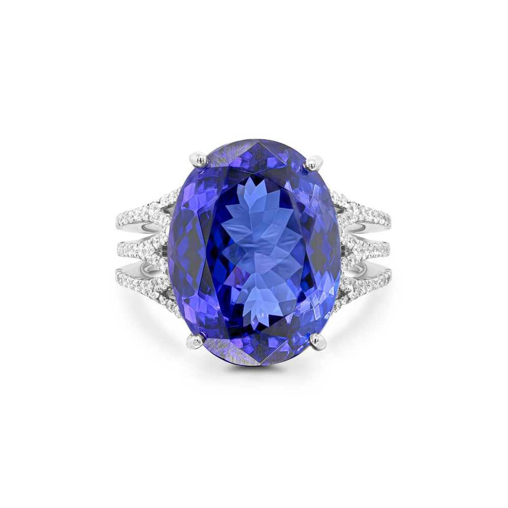 Shimansky 17.5ct Oval Tanzanite & Diamond Dress Ring in 18K White Gold Front View