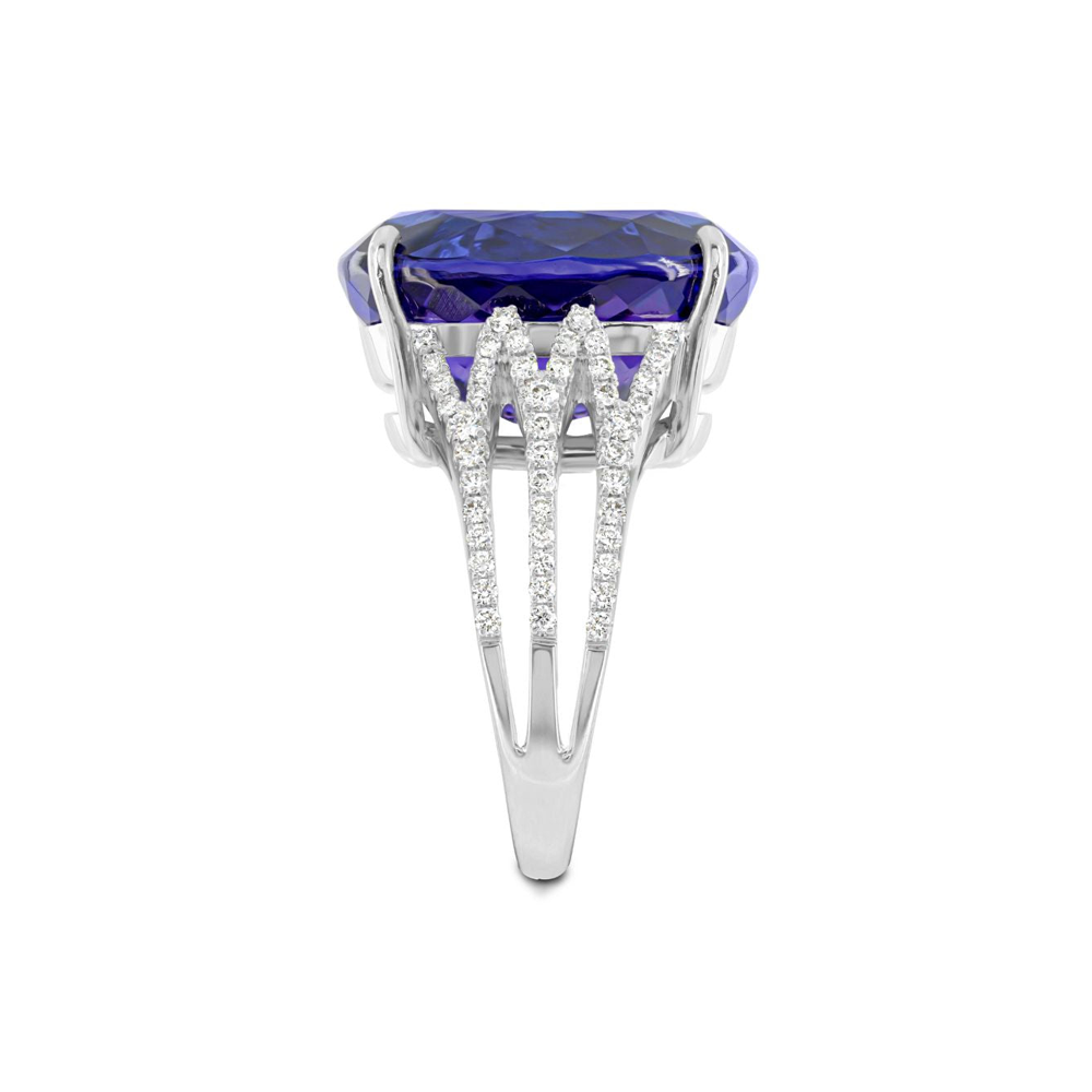 Shimansky 17.5ct Oval Tanzanite & Diamond Dress Ring in 18K White Gold Profile View