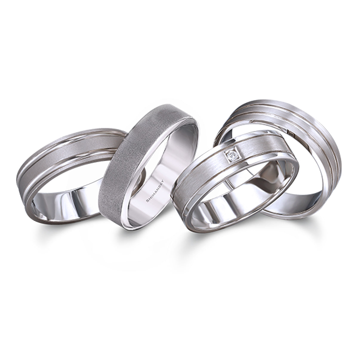 An assortment of the Shimansky Max-Line wedding bands