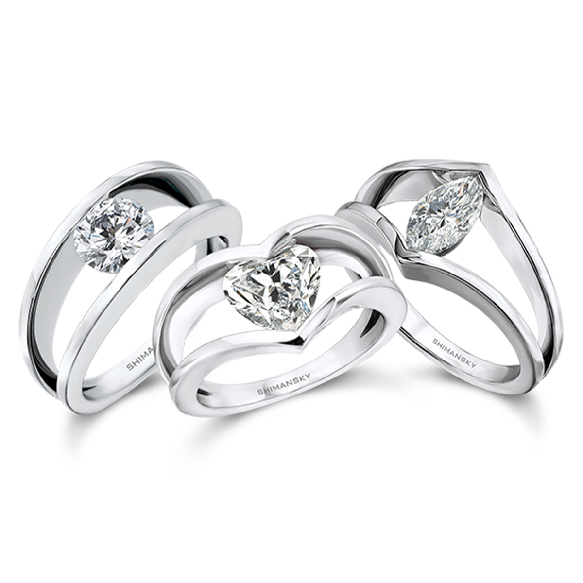 An Assortment of Shimansky Millennium Diamond Rings in White Gold