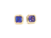 Shimansky 2.7 Carat Square Emerald Tanzanite Bezel Stud Earrings 14K Yellow Gold 360 Video