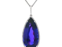 Shimansky 58 TCW Tanzanite Pear Halo Pendant in 18K White Gold 360 Video
