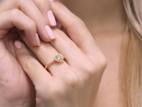 Shimansky 0.7ct Round Diamond Microset Halo Engagement Ring 18K Yellow Gold - Lifestyle Video #Metal_Yellow Gold #Carat Weight_0.7