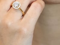 Shimansky Round Diamond Microset Halo Engagement Ring 18K Yellow Gold - Lifestyle Video #Metal_Yellow Gold #Carat Weight_1.5