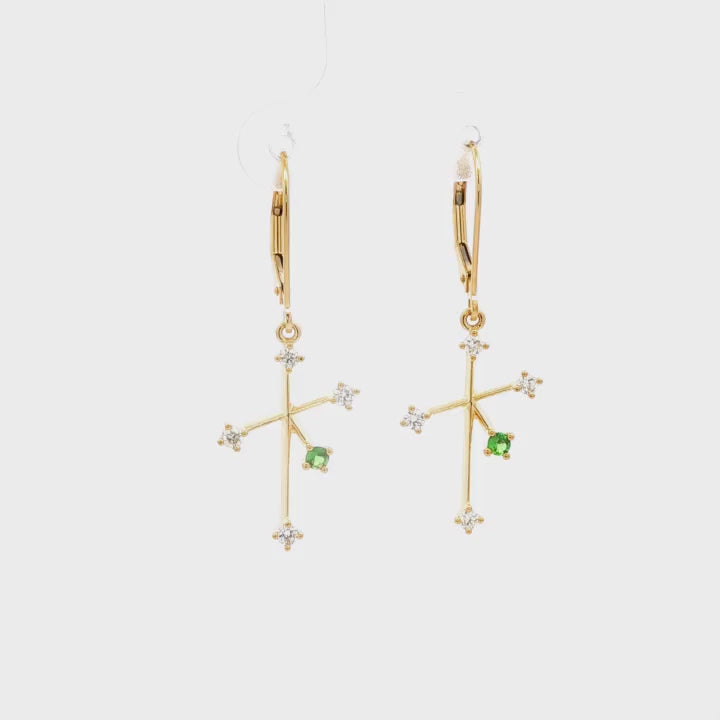 Shimansky 0.17 TCW Southern Cross Diamond & Tsavorite Drop Earrings 14K Yellow Gold 360 Video