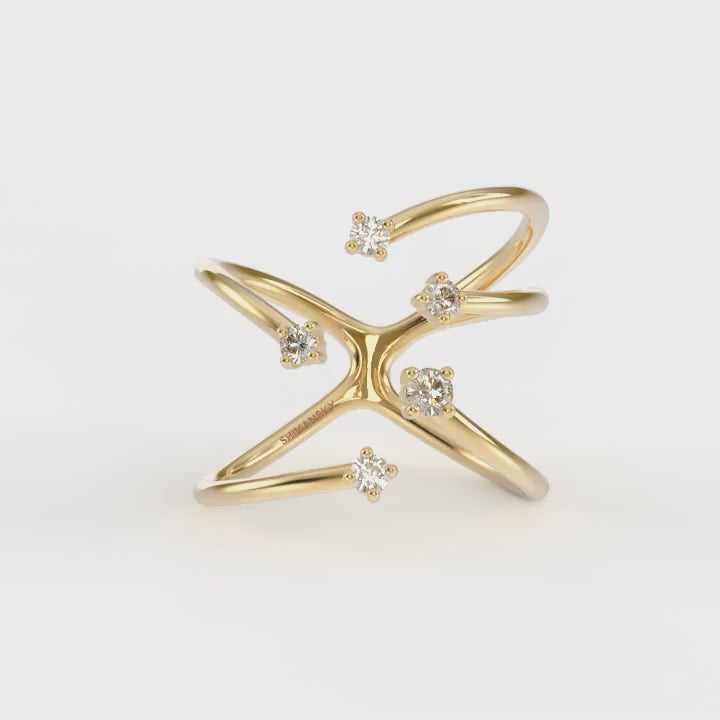 Shimansky - Southern Cross Large Diamond Ring Crafted in 14K Yellow Gold Product Video