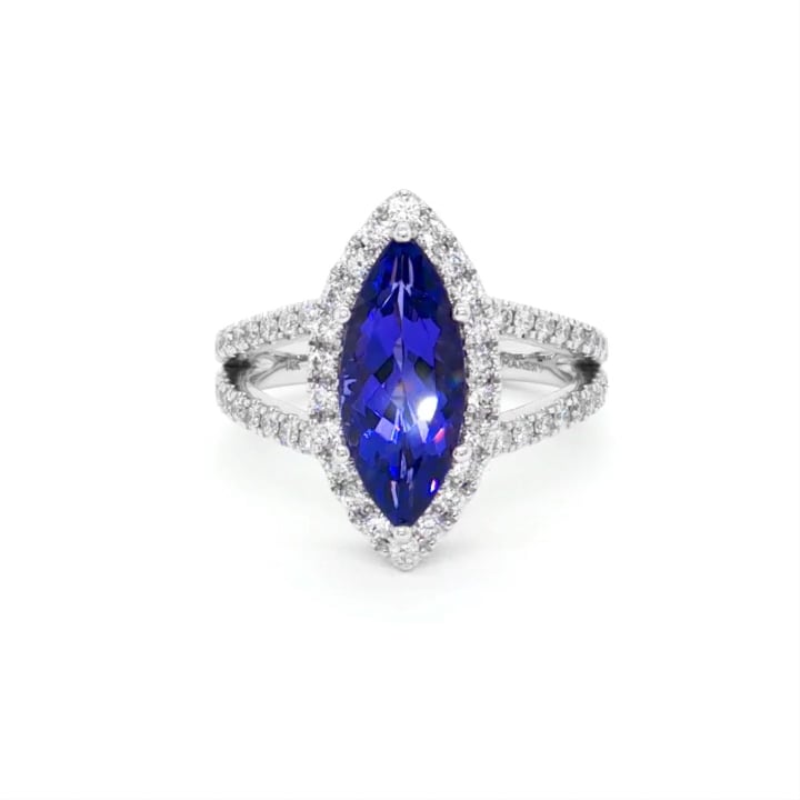 Shimansky 2.6ct Tanzanite Marquise Halo Dress Ring in 14K White Gold 360 Video
