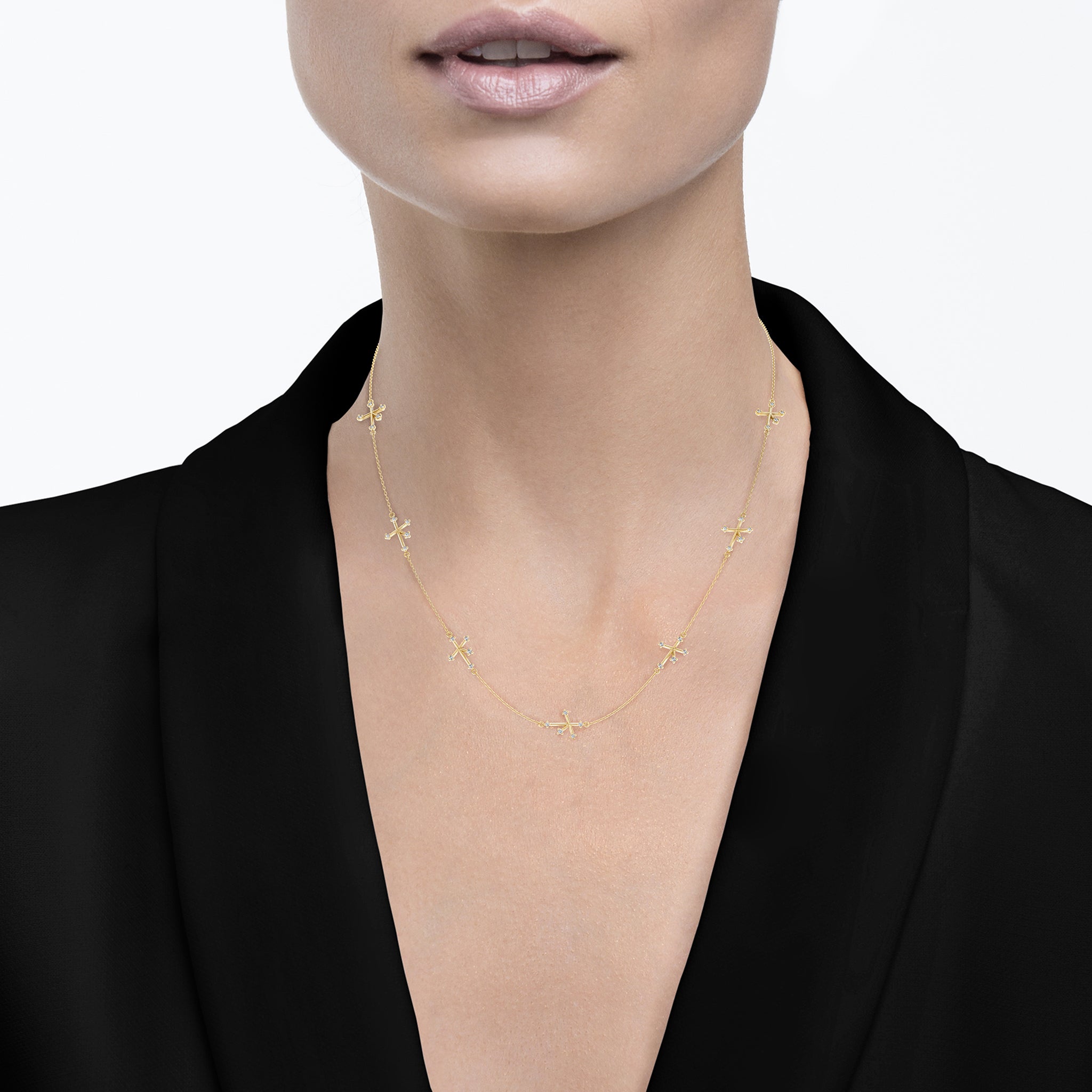 Shimansky - Women Wearing the Southern Cross Diamond Necklace Crafted in 14K Yellow Gold